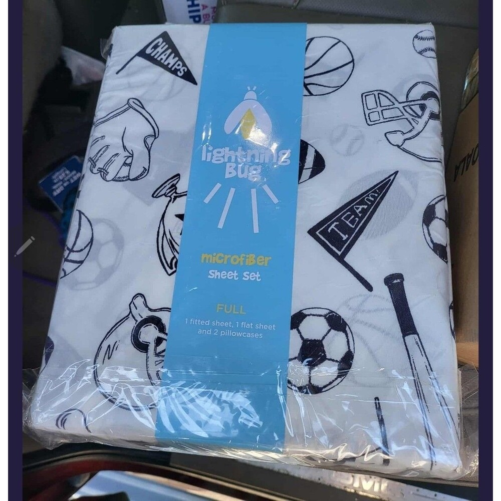 Lightning Bug Microfiber Sheet Set (Full), Sports,1 Fitted, 1 Flat, 2 Cases, NEW